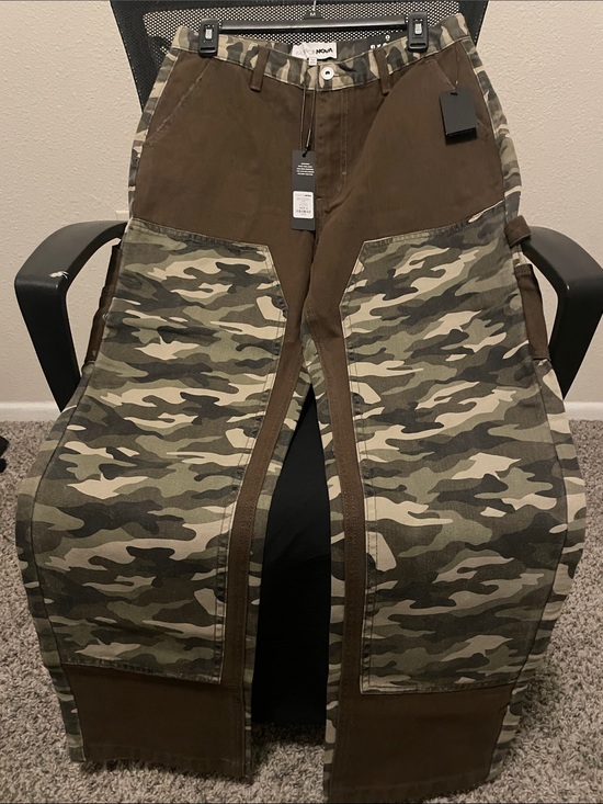Fashion Nova Pants - Fashion Nova Women's Camo Carpenter Jeans - Olive Green & Brown